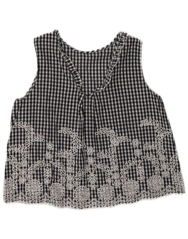 Zara Femmes Haut Court Sans Manches UK 6 XS Bleu Marine Vichy