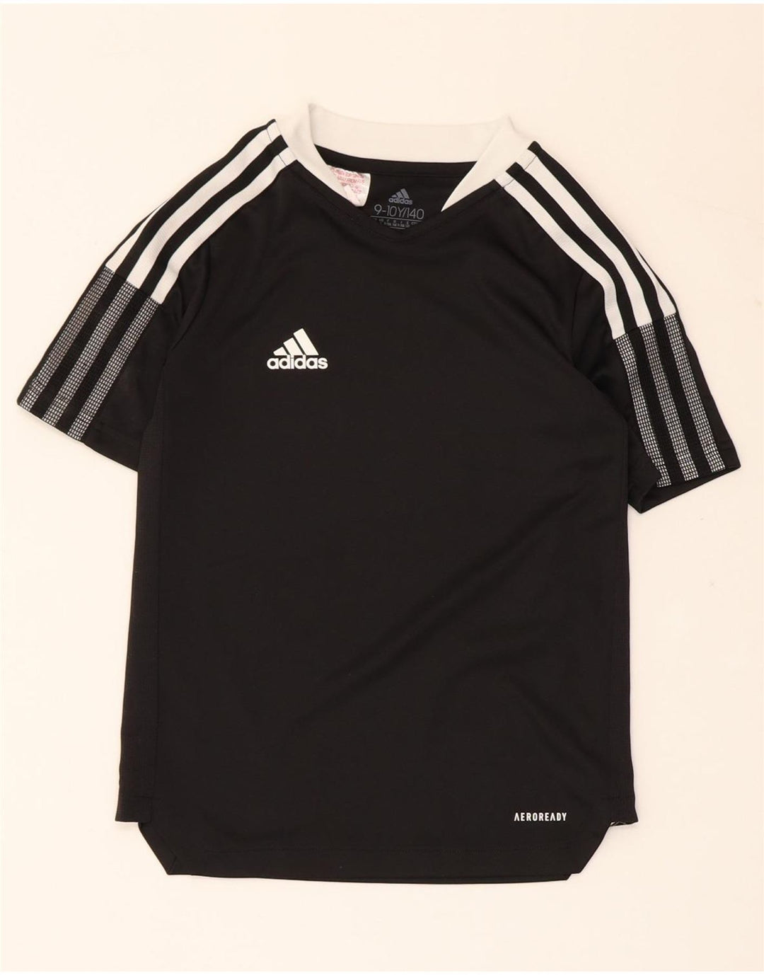 ADIDAS Boys Aeroready T-Shirt Top 9-10 Years Black Polyester