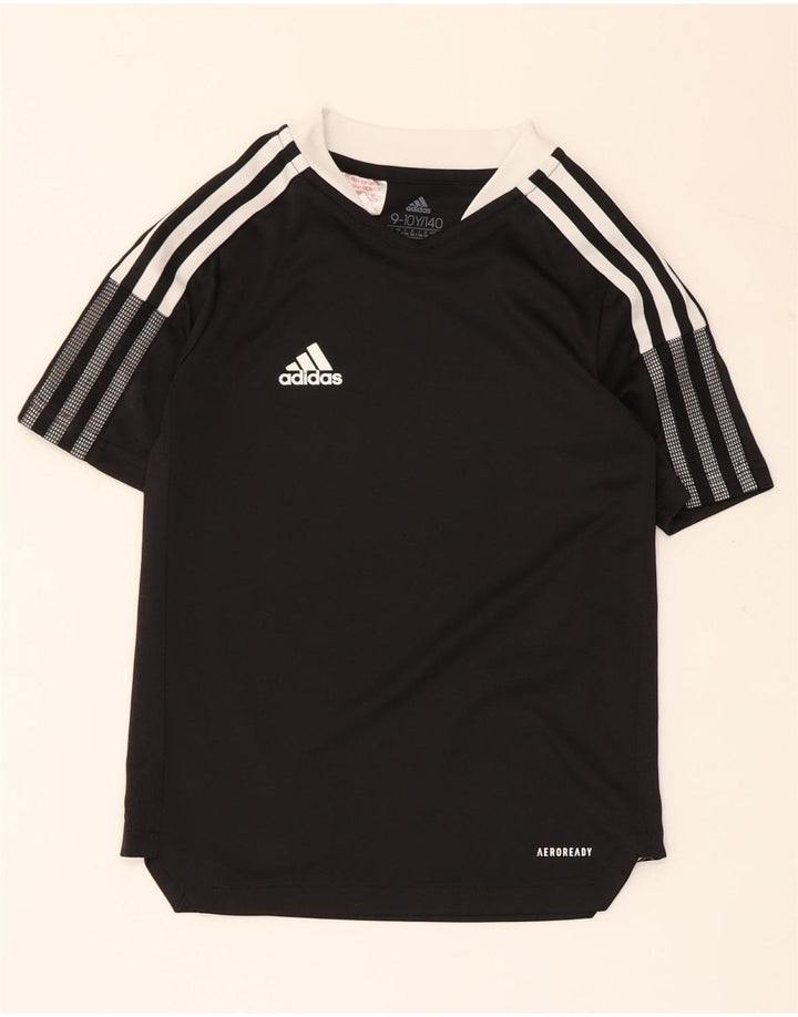 ADIDAS Boys Aeroready T-Shirt Top 9-10 Years Black Polyester