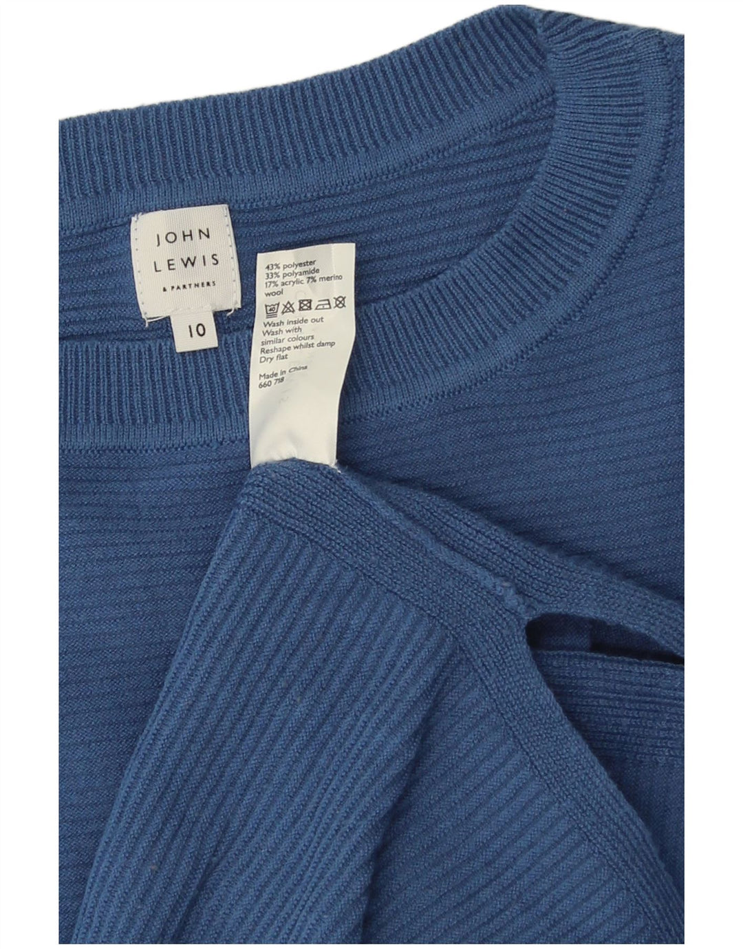 John Lewis Pull col bateau pour femme UK 10 Petit Bleu Polyester
