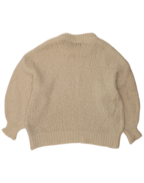 Zara Pull surdimensionné à col rond pour femme UK 10 Small Blanc cassé