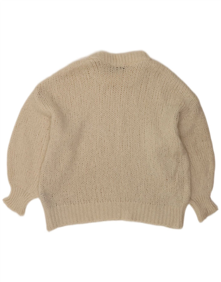 Zara Pull surdimensionné à col rond pour femme UK 10 Small Blanc cassé