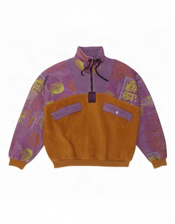 vintage Mens Zip Neck Fleece Jumper XL Violet Colorblock