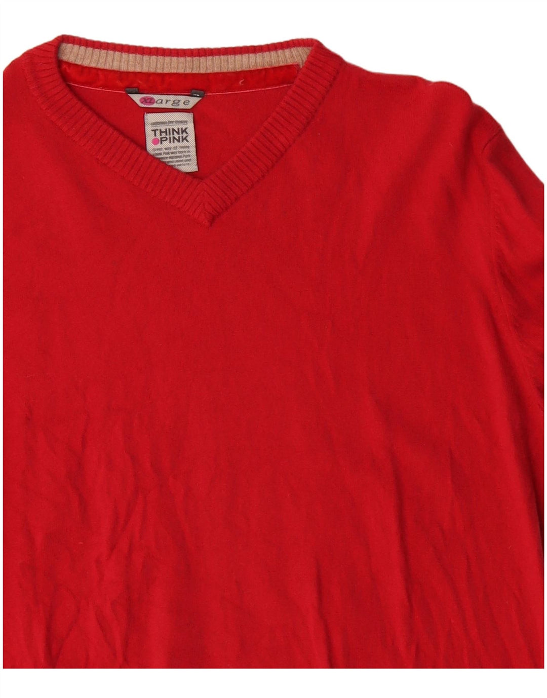 Think Pink Pull col V Femme XL Laine Rouge