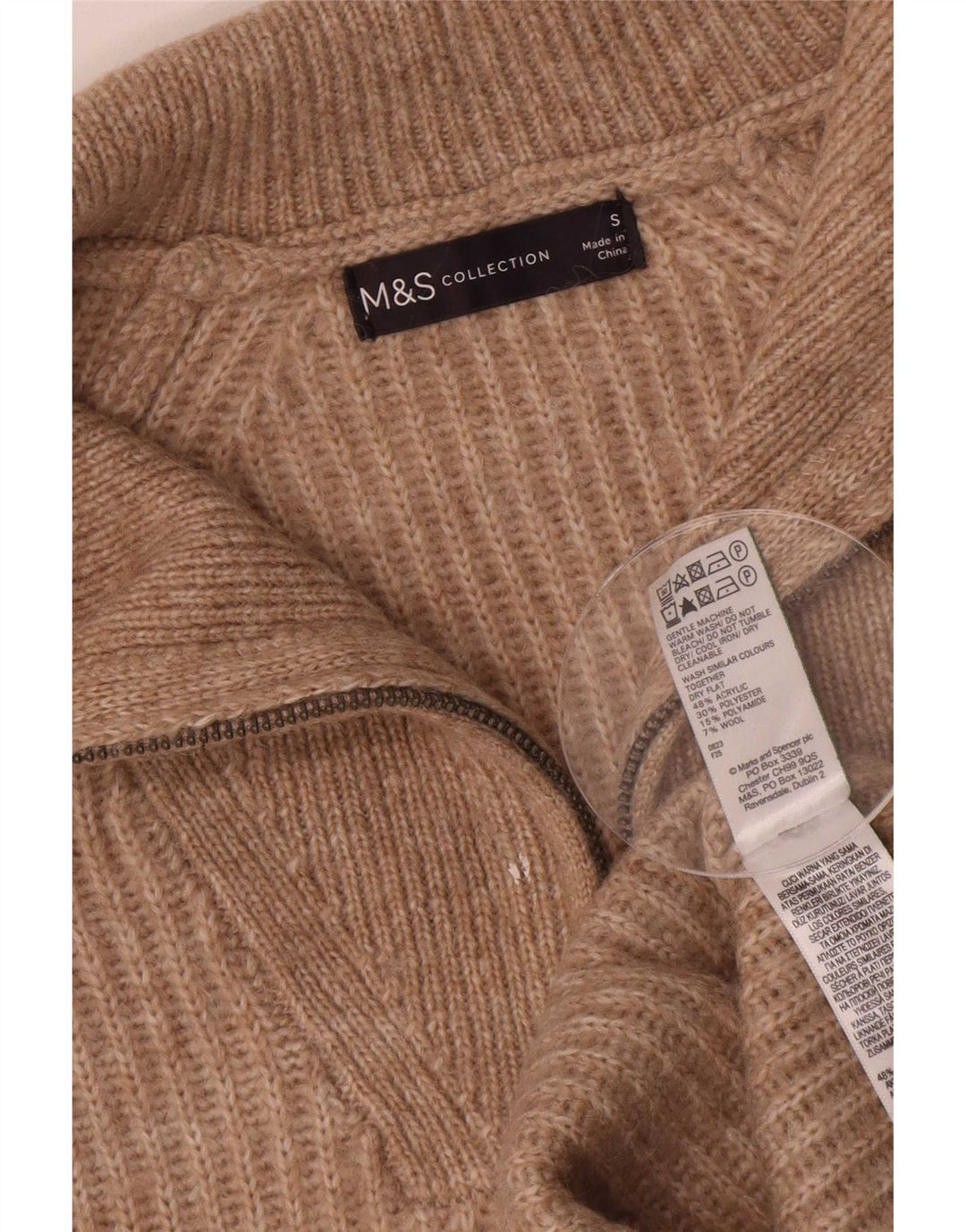 Marks & Spencer Pull à col zippé pour femme UK 10 Petit Marron Moucheté