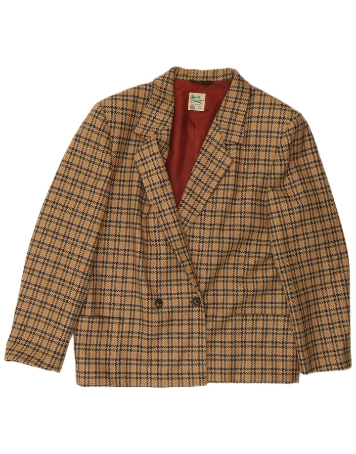 vintage Femme Double Breasted Blazer Veste EU 40 Moyen Beige Pied-de-poule