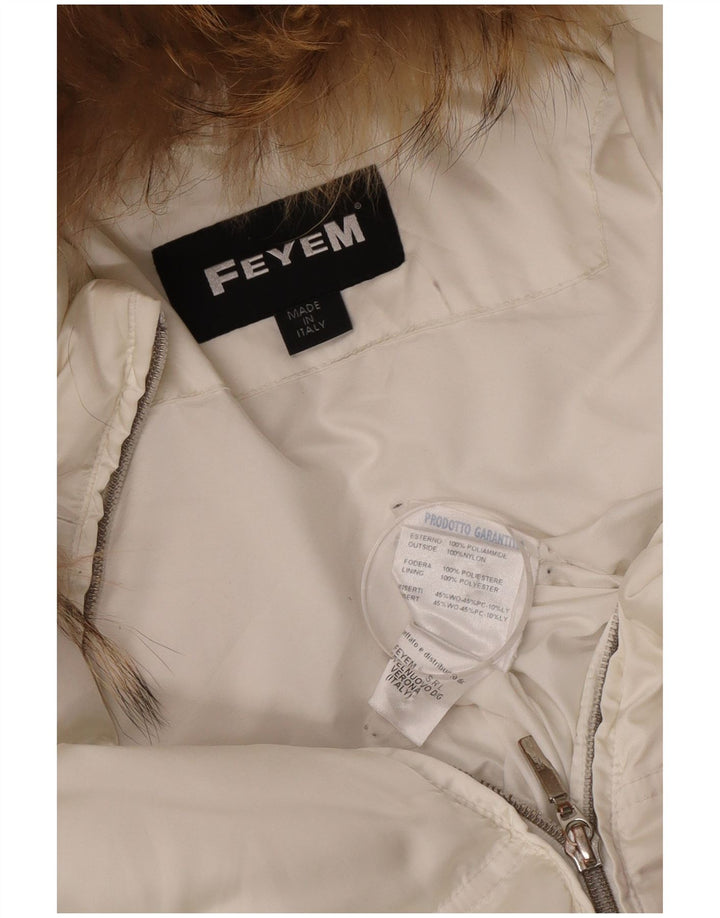 veste rembourrée à capuche femme vintage UK 14 Nylon blanc moyen