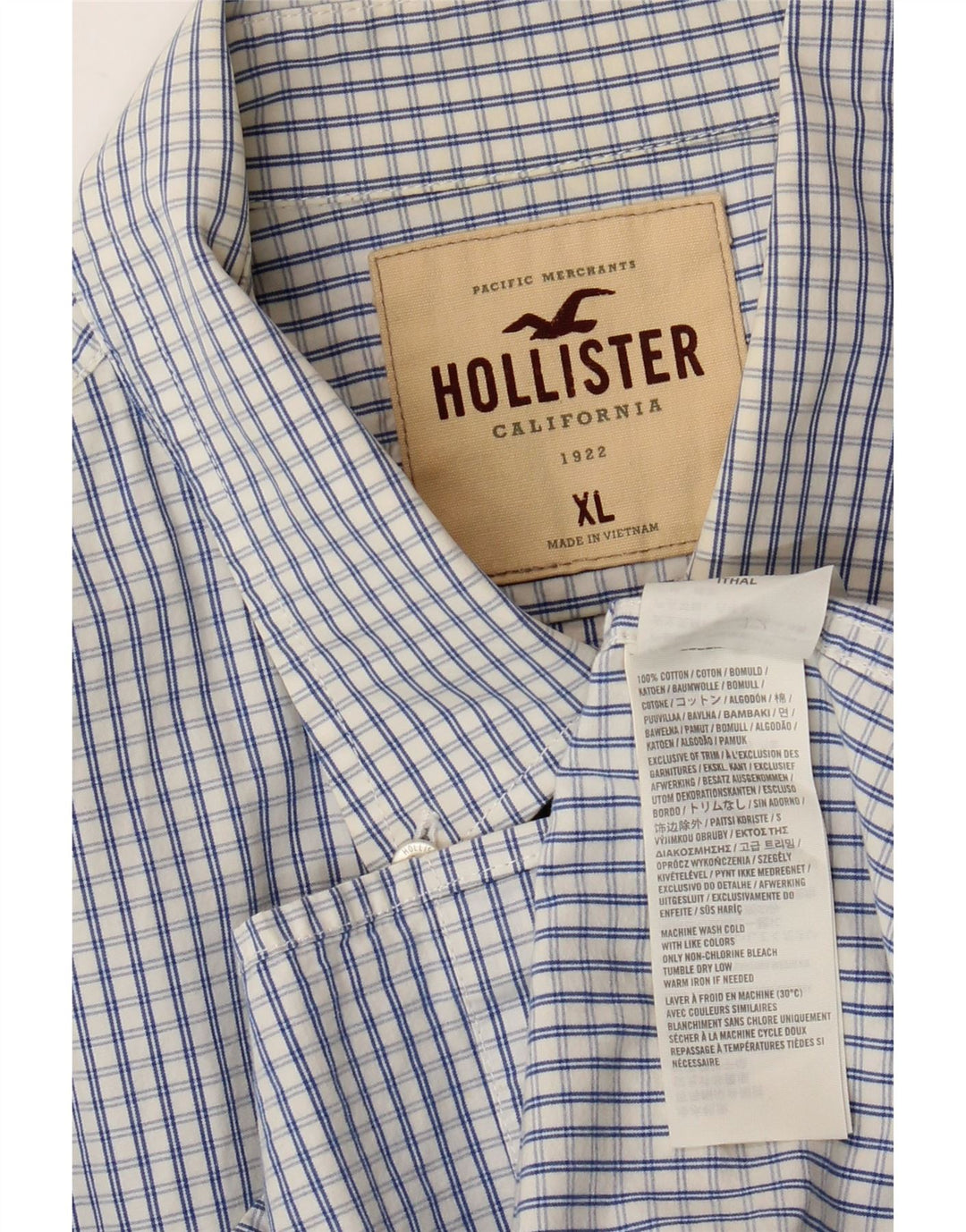 HOLLISTER Chemise Homme XL Bleu Carreaux Coton