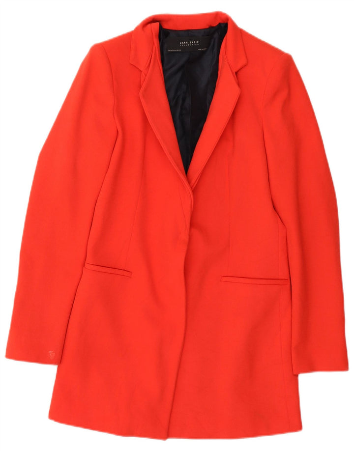 ZARA Veste blazer longue pour femme UK 12 Polyester rouge moyen
