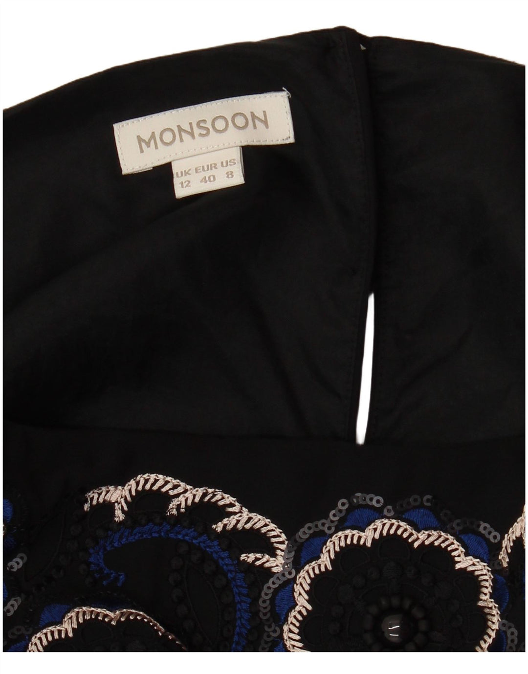 MONSOON Robe fourreau à manches 3/4 pour femme UK 12 Medium Noir Rayé