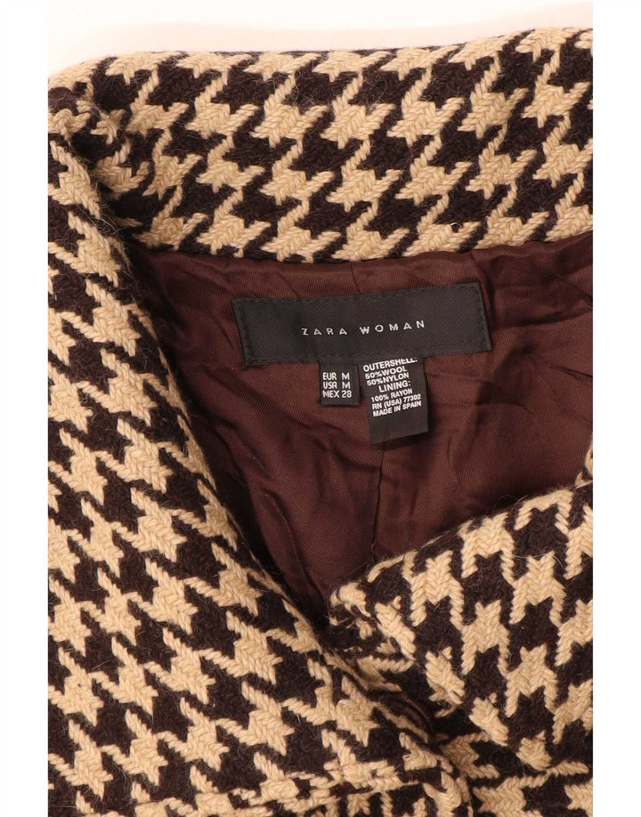 Zara Manteau Cape à Manches Courtes Femme UK 14 Laine Pied-de-Poule Marron Moyen