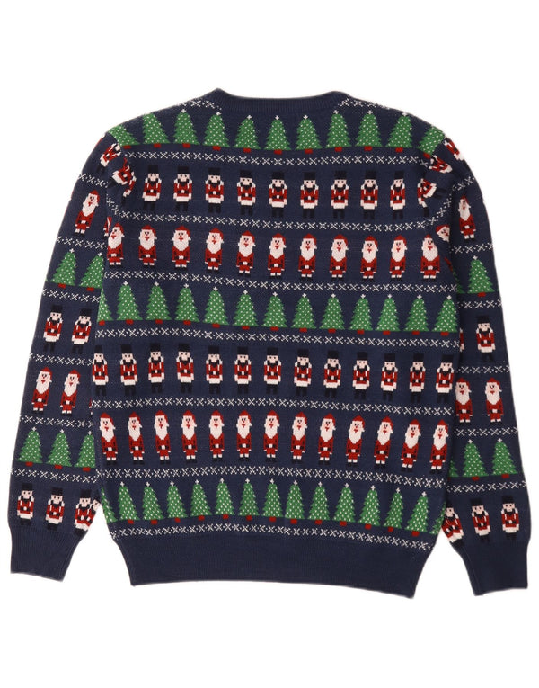 Marks & Spencer Pull à col rond pour homme Petit motif géométrique bleu
