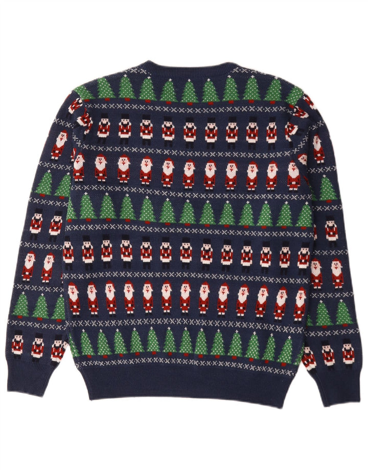 Marks & Spencer Pull à col rond pour homme Petit motif géométrique bleu