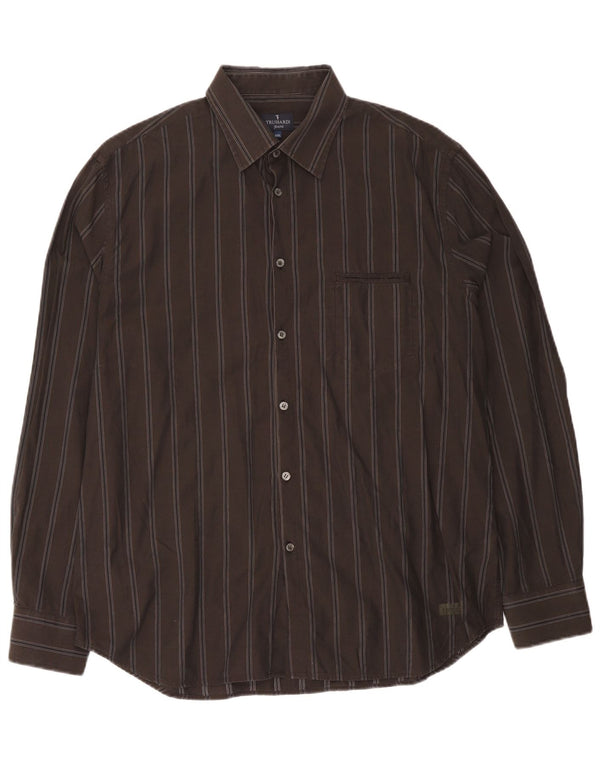 Trussardi Jeans Chemise Homme 2XL Marron Rayé Coton