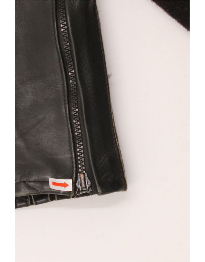 VINTAGE Pantalon Femme EU 38 Moyen W28 L27 Cuir Colorblock Noir