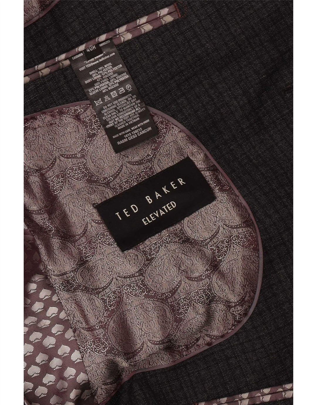 Ted Baker Veste blazer à 2 boutons pour homme, coupe régulière, UK 40, grand carreaux gris