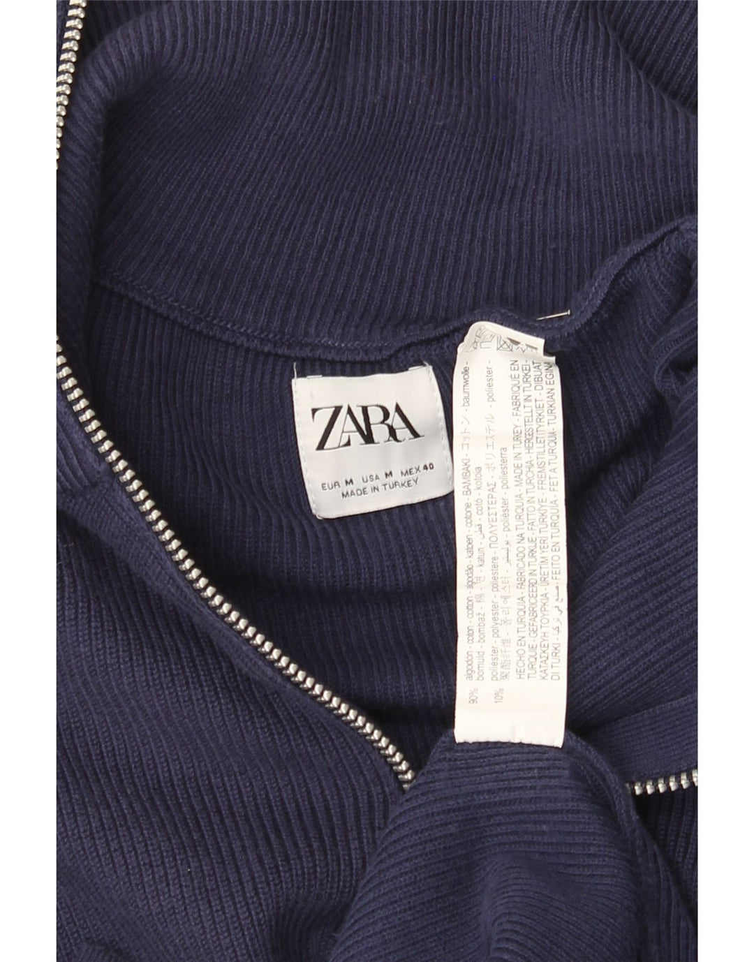 Zara Pull Col Zippé Homme Bleu Marine Moyen Coton