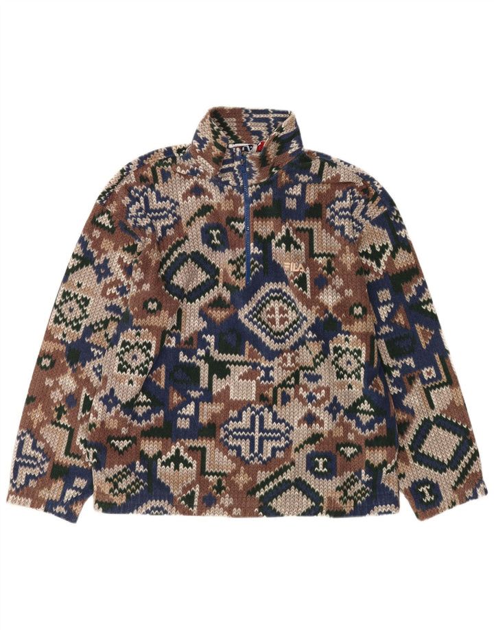 Fila Homme Coupe Ample Pull Polaire IT 50 Moyen Multicolore Géométrique