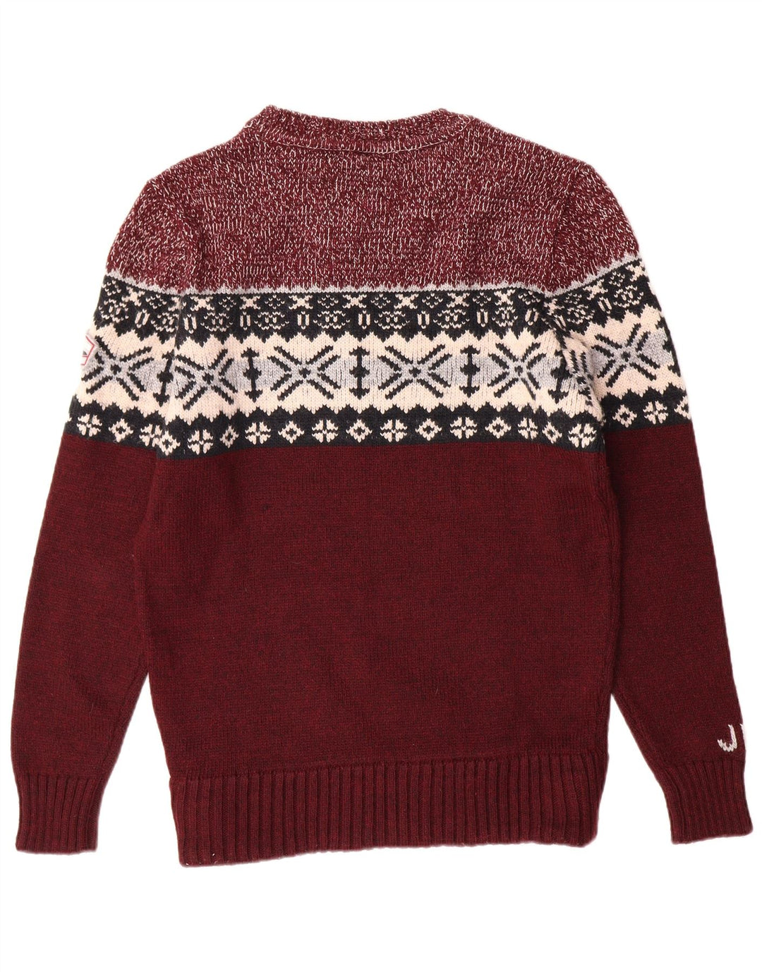 SUPERDRY Pull à col rond pour homme XL Bordeaux Fair Isle Classic