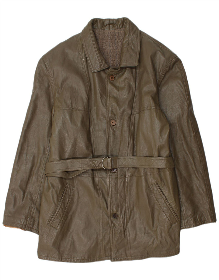 veste en cuir homme vintage UK 40 Grand cuir kaki