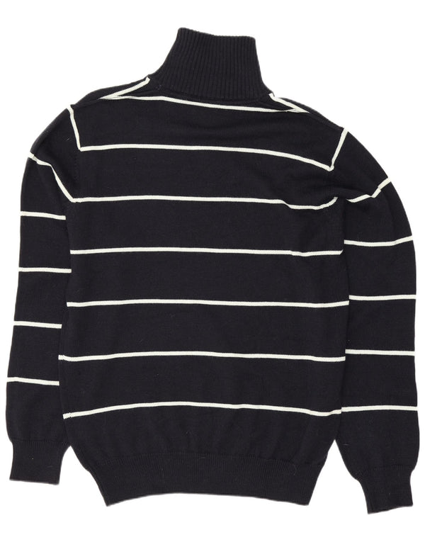 vintage Mens Zip Neck Jumper Sweater 2XL Bleu Marine Rayé Laine Mérinos