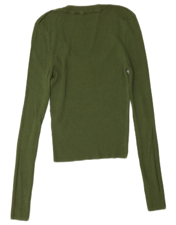 Zara Womens Slim Fit Top Manches Longues UK 8 Small Vert Viscose
