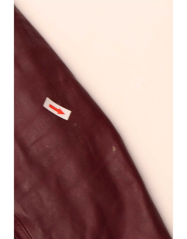 vintage Femme 4 Boutons Veste Blazer En Cuir UK 10 Petit Bourgogne