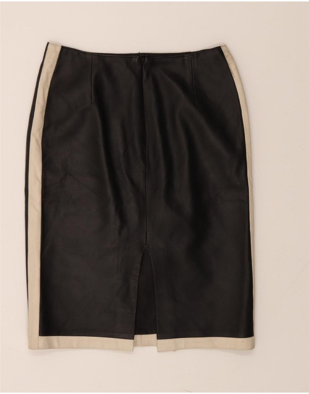 VINTAGE Womens Leather Skirt IT 42 Medium W28  Black Colourblock Leather Vintage Vintage and Second-Hand Vintage from Messina Hembry 