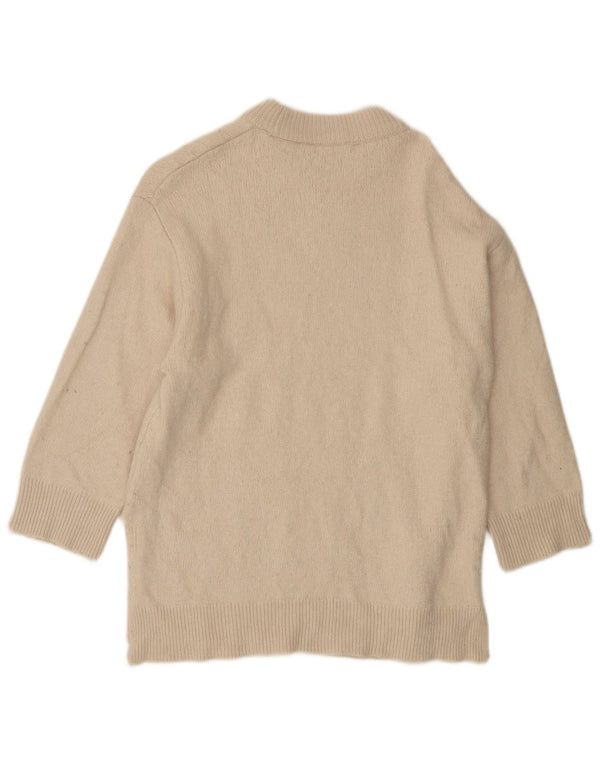 Zara Pull surdimensionné à manches 3/4 et col bateau pour femme UK 10 Small Beige