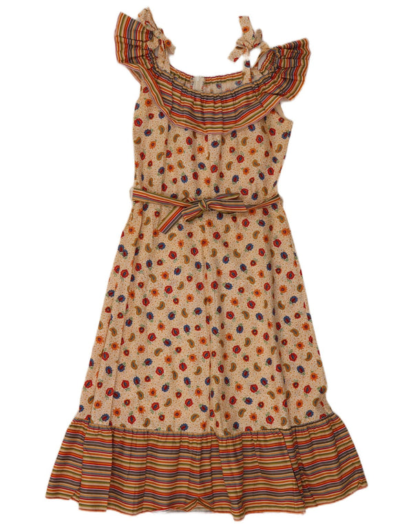 VINTAGE Femme Robe A-Line sans manches EU 36 Petit Coton Paisley Beige