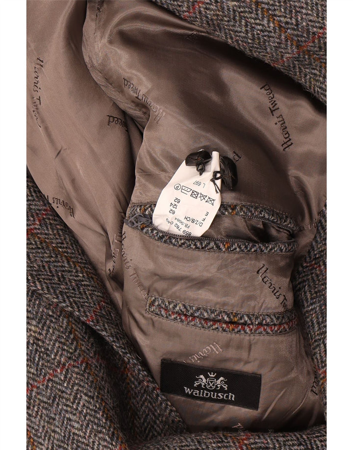 Walbusch Veste blazer à 2 boutons pour homme UK 44 2XL Gris à carreaux en laine