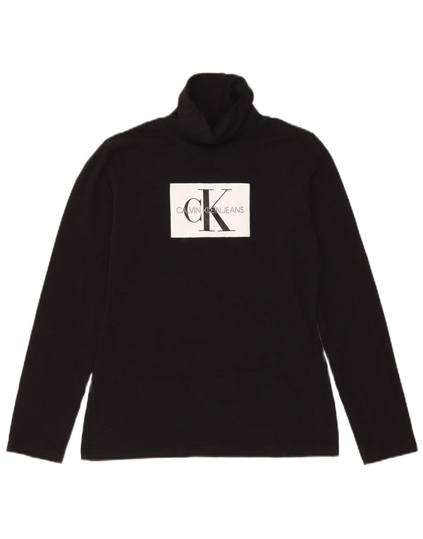 Calvin Klein Jeans Haut graphique à manches longues pour femme UK 14 Large Noir