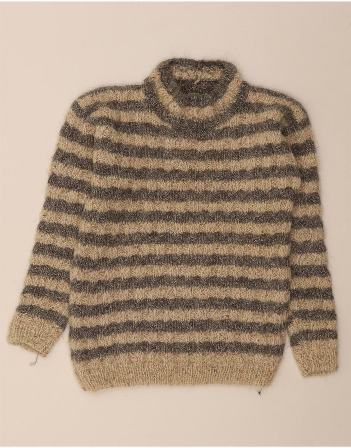 VINTAGE Womens Turtle Neck Jumper Sweater UK 12 Medium Beige Striped Vintage Vintage and Second-Hand Vintage from Messina Hembry 