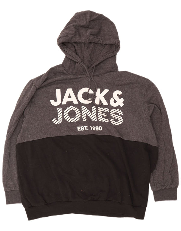 Jack & Jones Pull à capuche graphique pour homme 5XL Gris Colorblock Coton