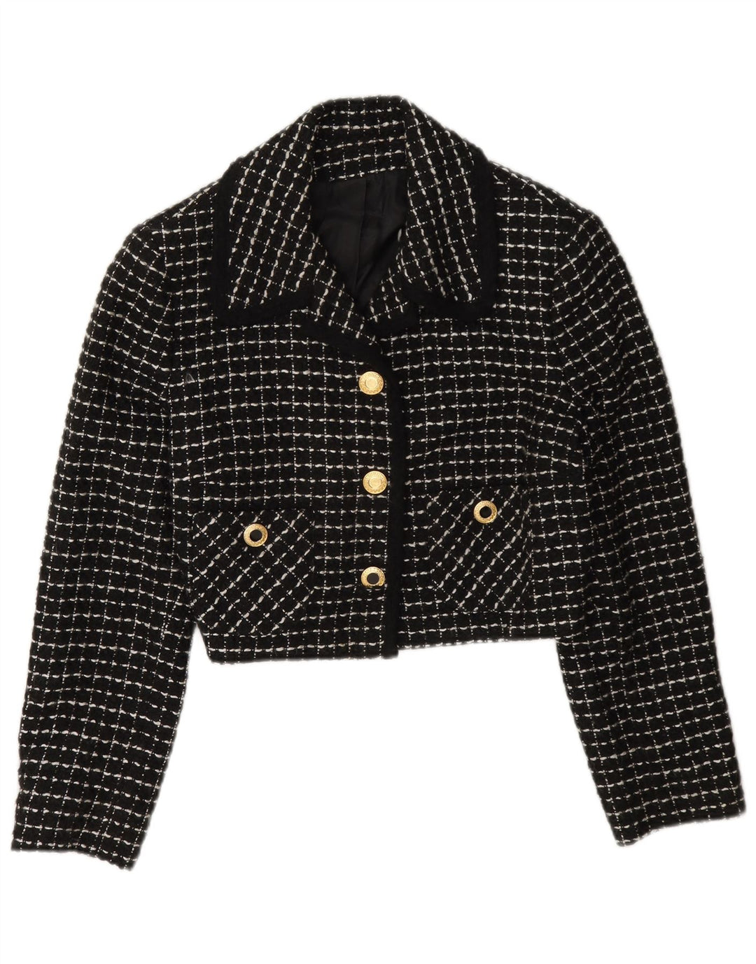 vintage Femmes 3 Bouton Crop Blazer Veste IT 42 Medium Black Check