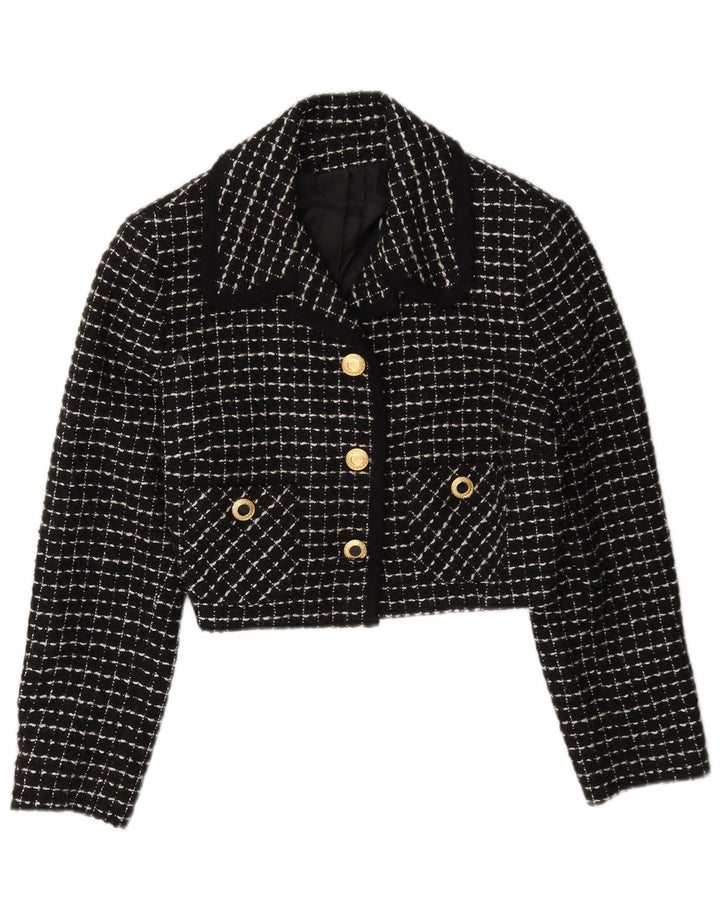 vintage Femmes 3 Bouton Crop Blazer Veste IT 42 Medium Black Check