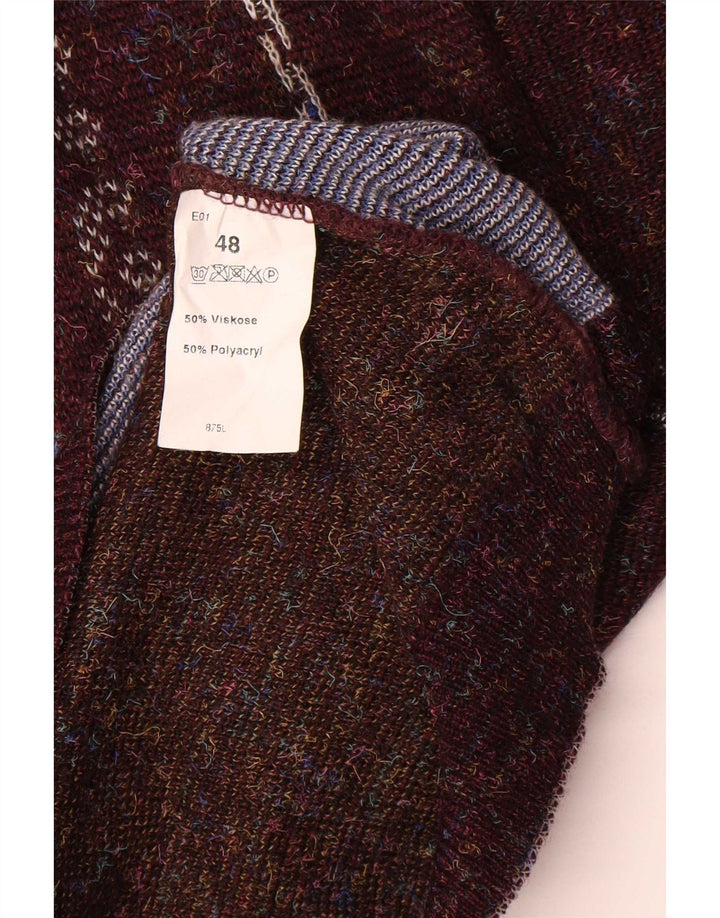 vintage Mens V-Col Jumper Sweater IT 48 Moyen Brun Géométrique Polyacrylique