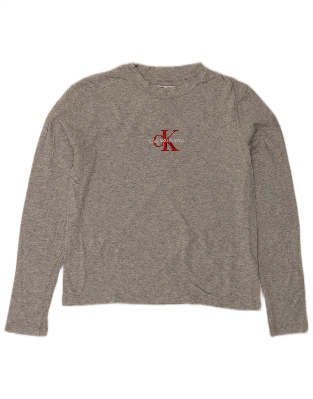 CALVIN KLEIN JEANS Haut graphique à manches longues pour femme UK 6 XS Gris moucheté