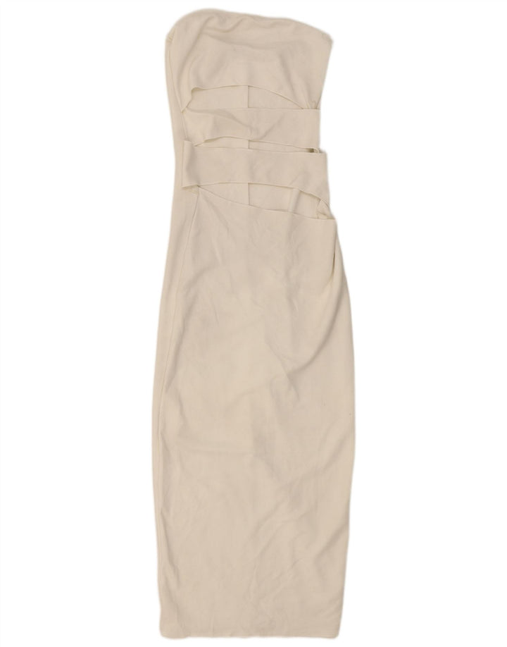 Zara Robe moulante sans bretelles découpée pour femme UK 12 Blanc moyen