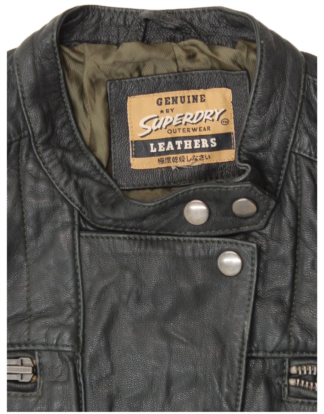 SUPERDRY Veste en cuir pour femme UK 14 Cuir noir moyen