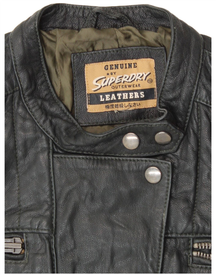 SUPERDRY Veste en cuir pour femme UK 14 Cuir noir moyen