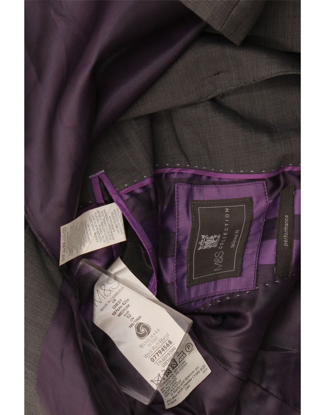 Marks & Spencer Veste blazer à 2 boutons pour homme Coupe ajustée IT 52 XL Gris laine