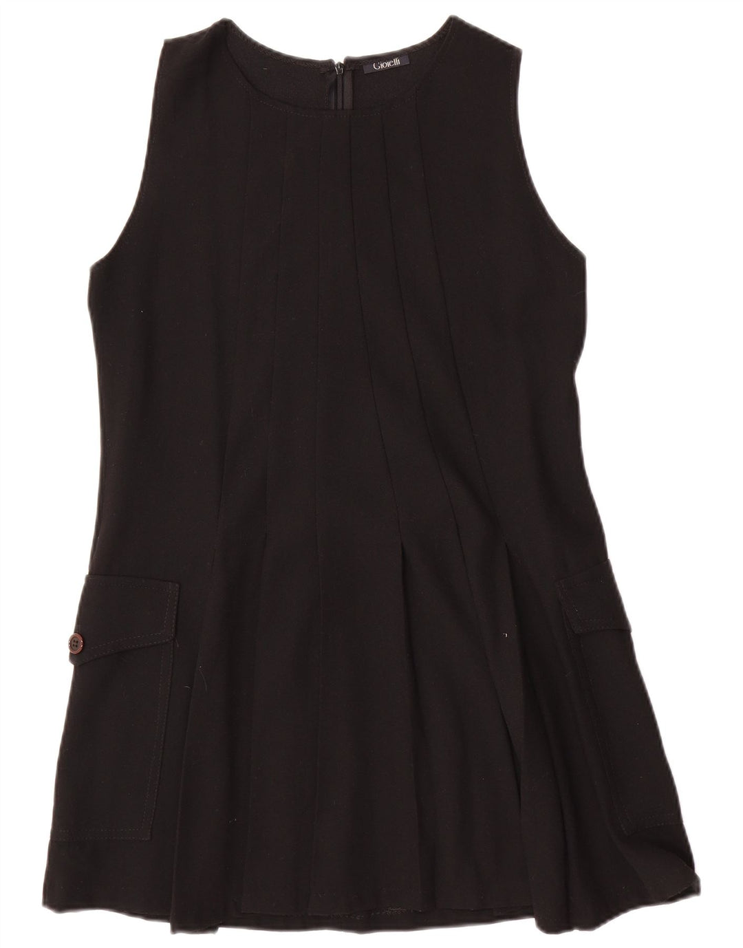 vintage Femme Robe A-Line sans manches UK 12 Laine noire moyenne