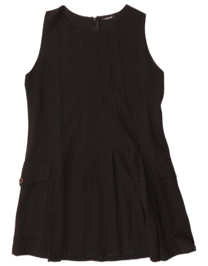 vintage Femme Robe A-Line sans manches UK 12 Laine noire moyenne