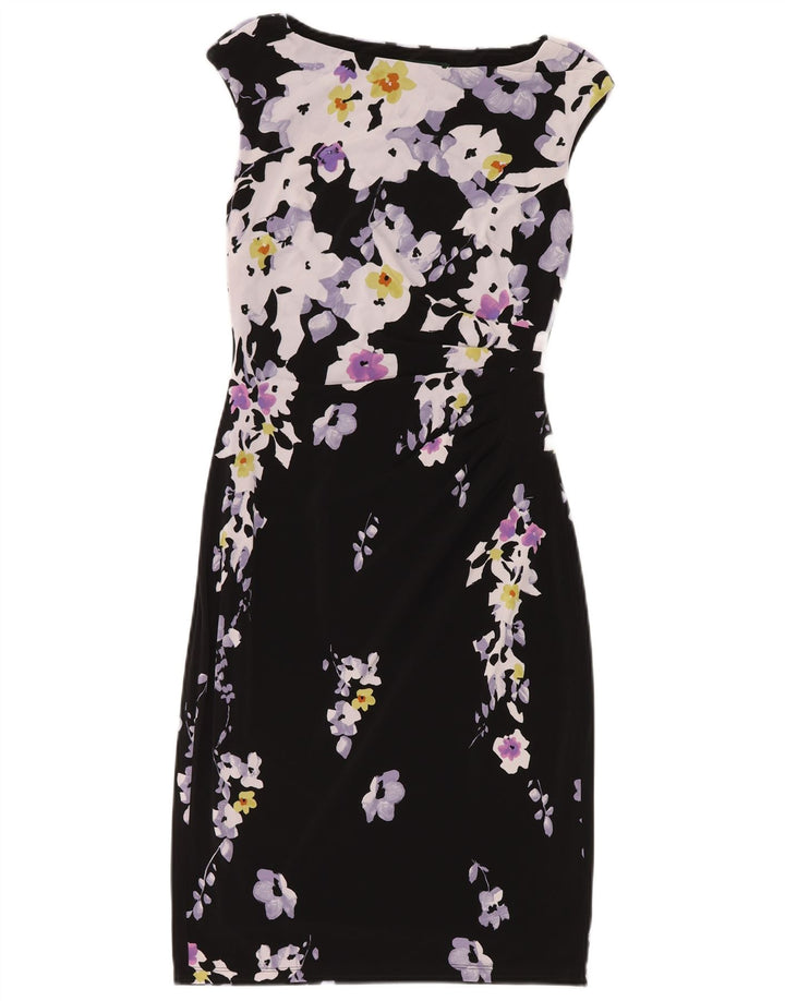 Ralph Lauren Robe fourreau pour femme US 4 Petit polyester floral noir