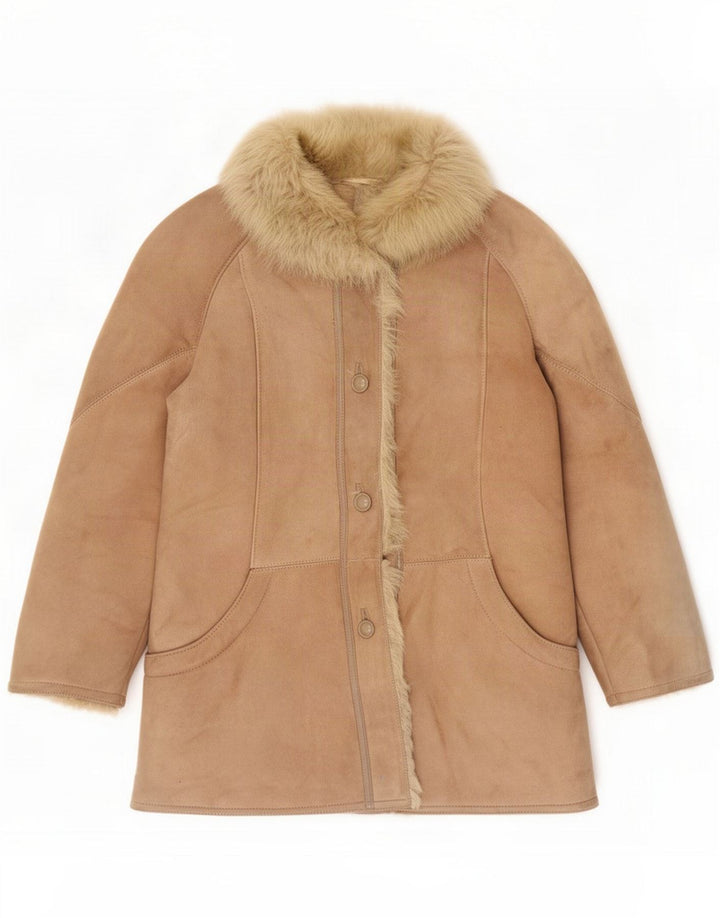 Veste en peau de mouton vintage pour femme IT 46 Large Beige