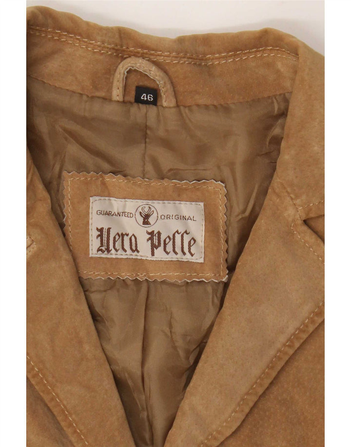 vintage Femme 3 Boutons Blazer En Daim Veste IT 46 Grand Cuir Beige
