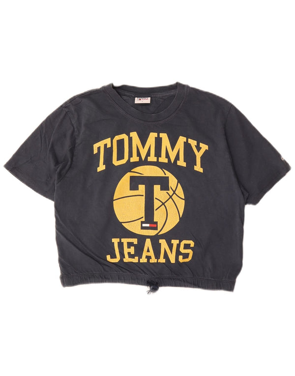 Tommy Hilfiger Womens Crop Graphic T-Shirt Top UK 10 Petit Bleu Marine Coton