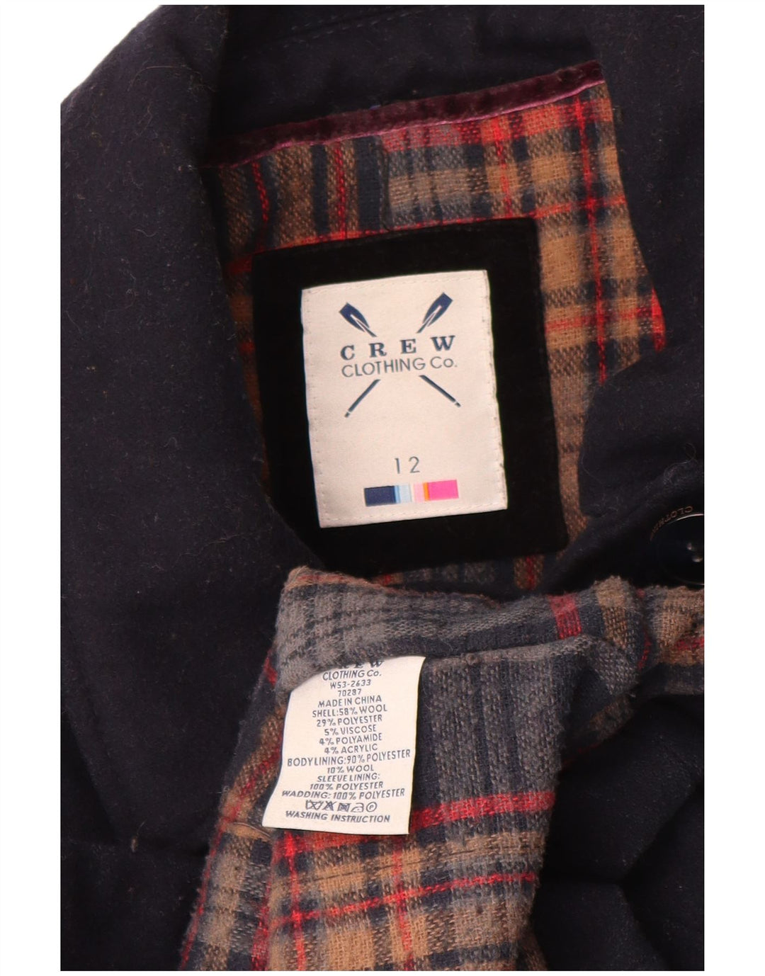Crew Clothing Caban Femme UK 12 Laine Bleu Marine Moyen