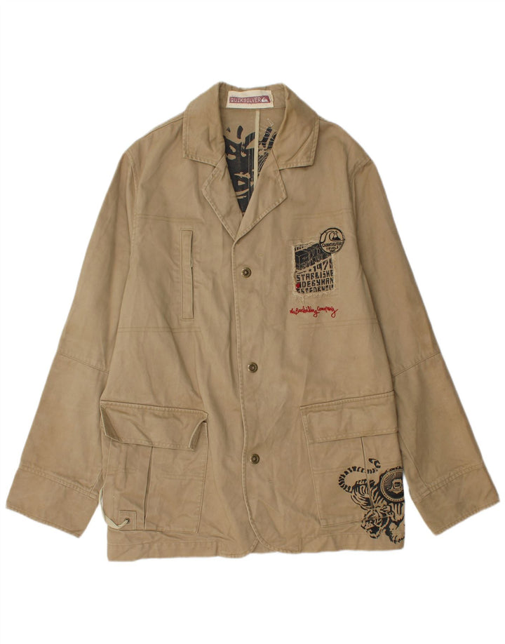 Quiksilver Veste utilitaire graphique pour homme UK 40 Large Beige Coton
